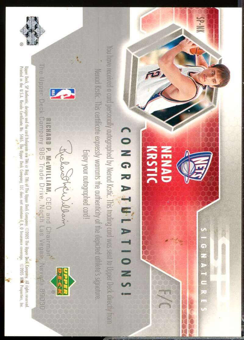 Nenad Krstic Card 2004-05 SP Authentic Signatures Autograph #NK  Image 2