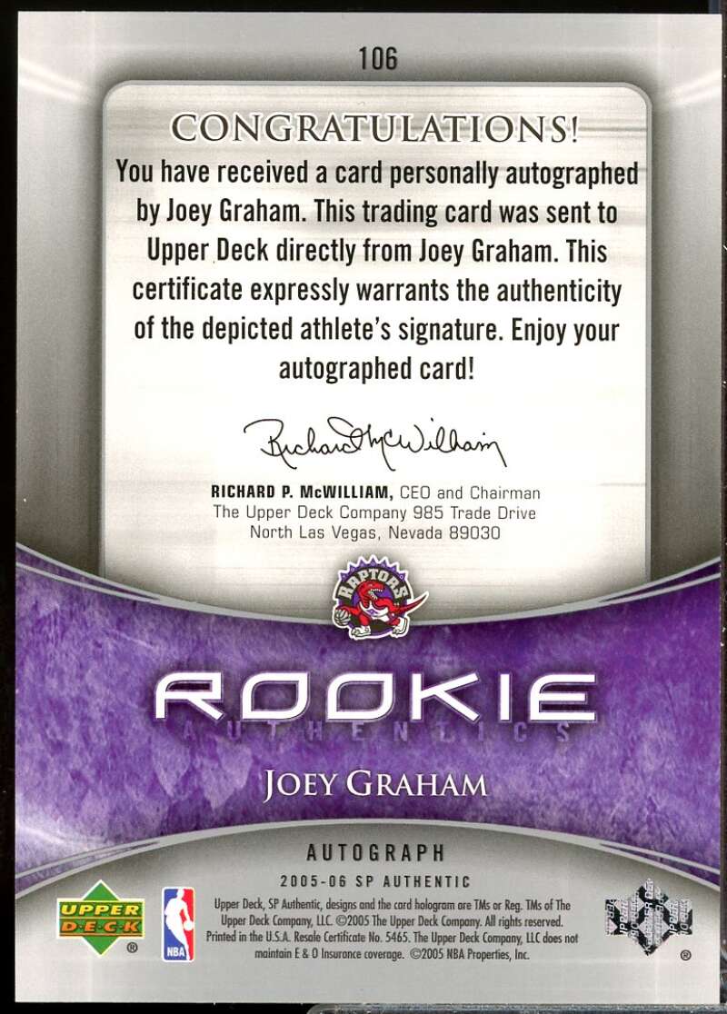 Joey Graham Rookie Card 2005-06 SP Authentic Autograph #106  Image 2