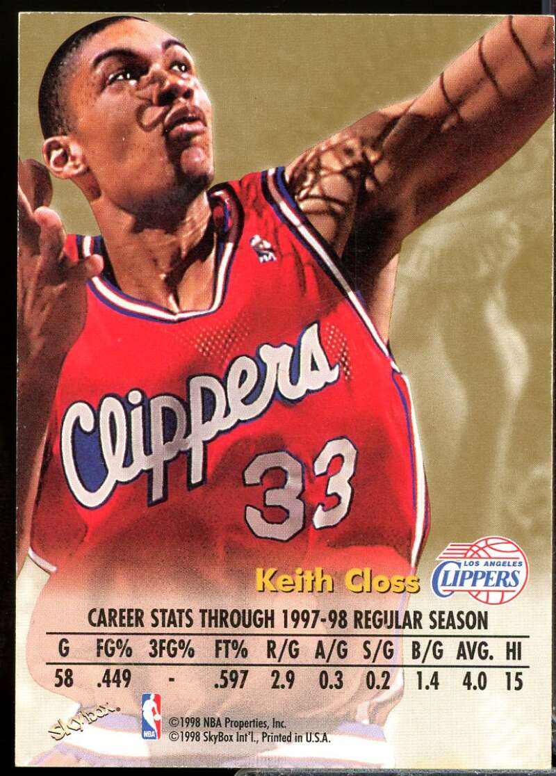 Keith Closs Card 1998-99 SkyBox Premium Autographics #28  Image 2