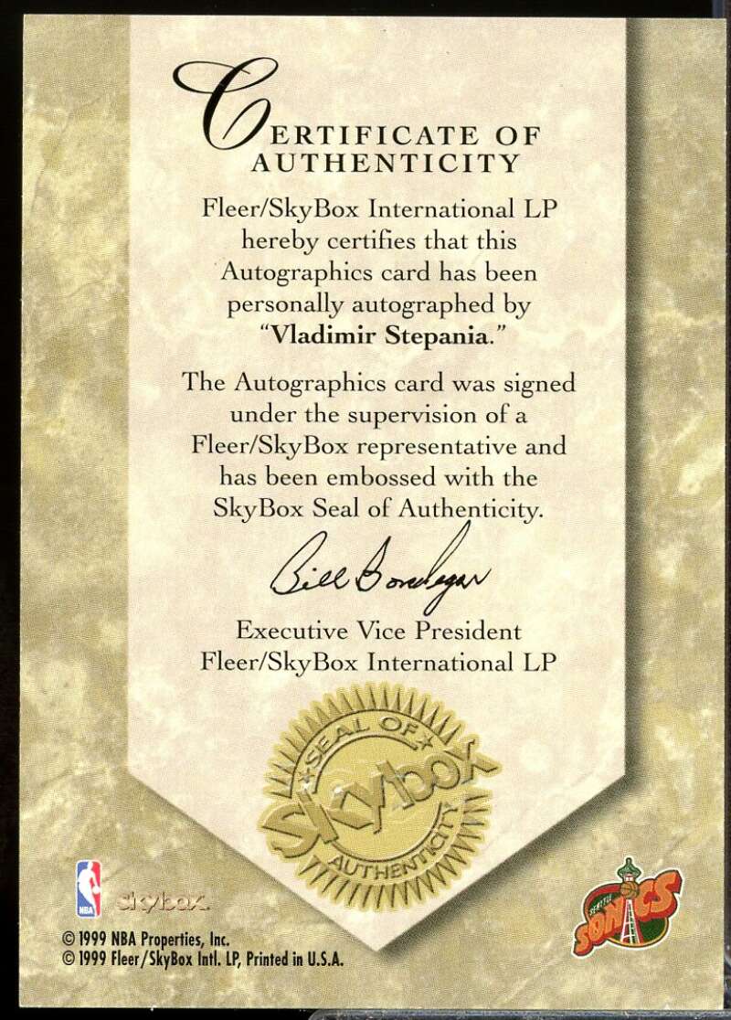 Vladimir Stepania Card 1999-00 SkyBox Premium Autographics #NNO  Image 2