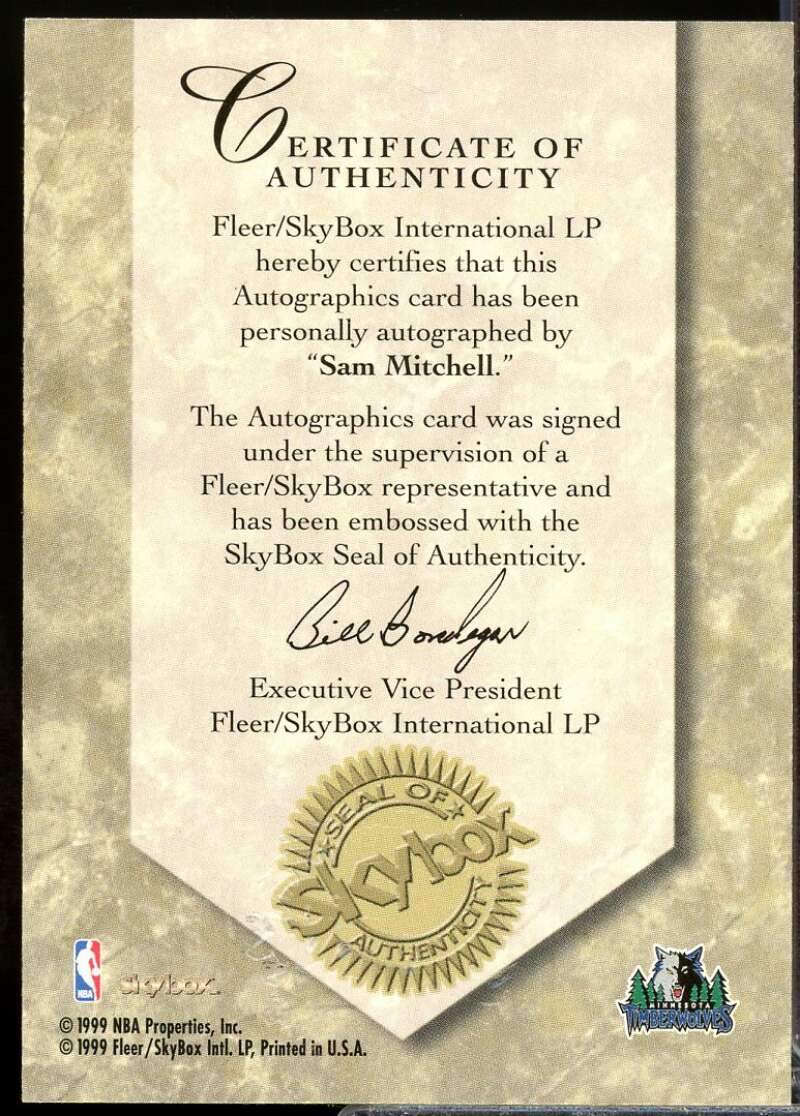 Sam Mitchell Card 1999-00 SkyBox Premium Autographics #NNO  Image 2