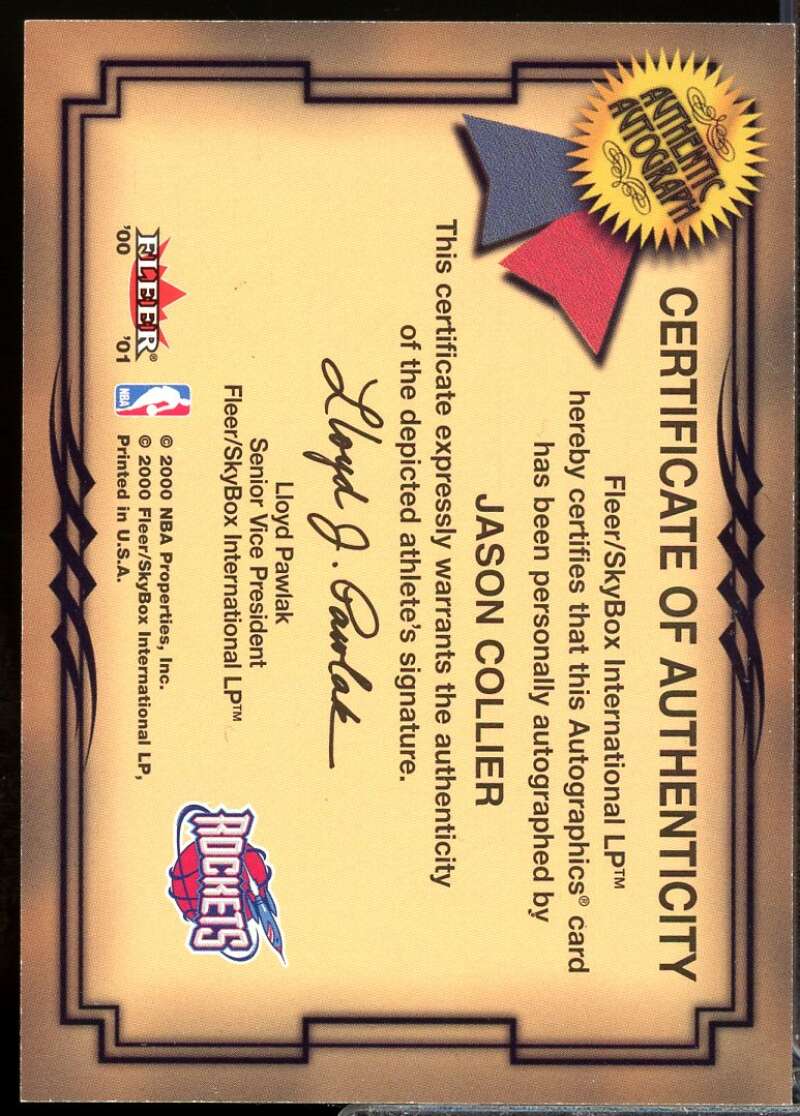 Jason Collier Card 2000-01 Fleer Autographics #10  Image 2