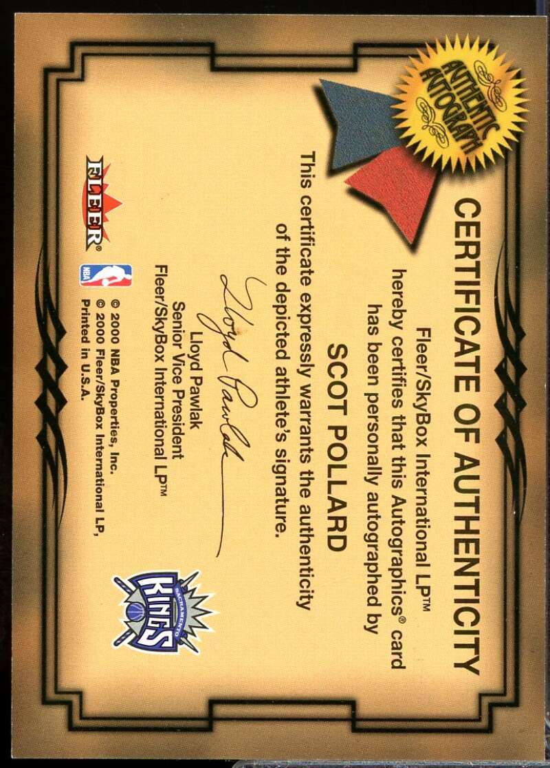 Scot Pollard Card 2000-01 Fleer Autographics #48  Image 2