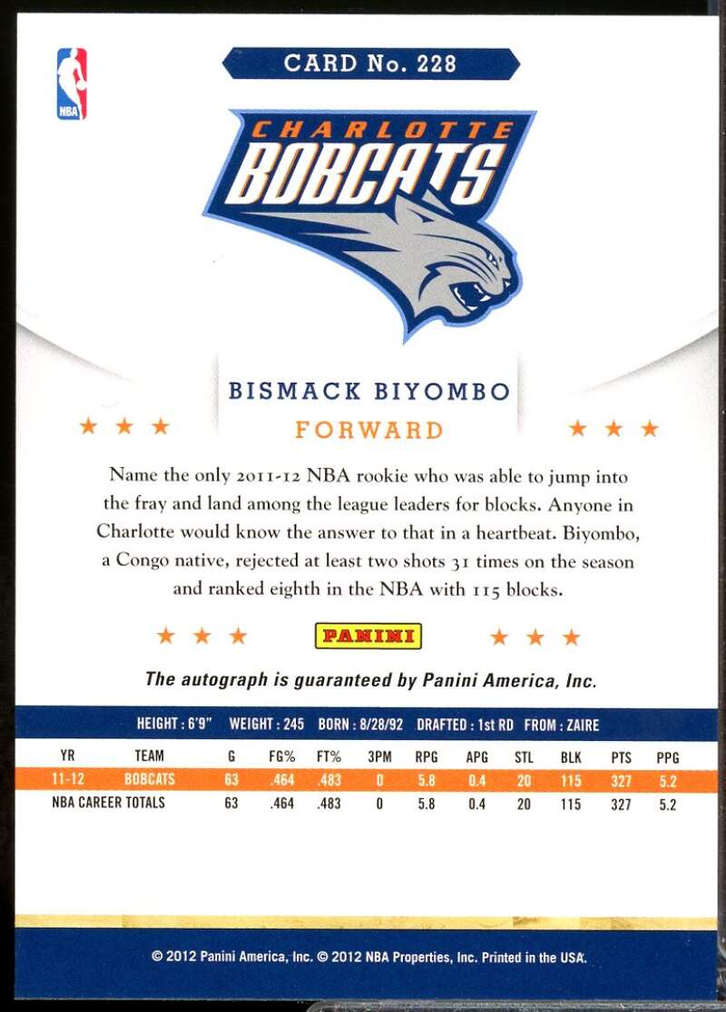 Bismack Biyombo Rookie Card 2012-13 Hoops Autographs #228  Image 2