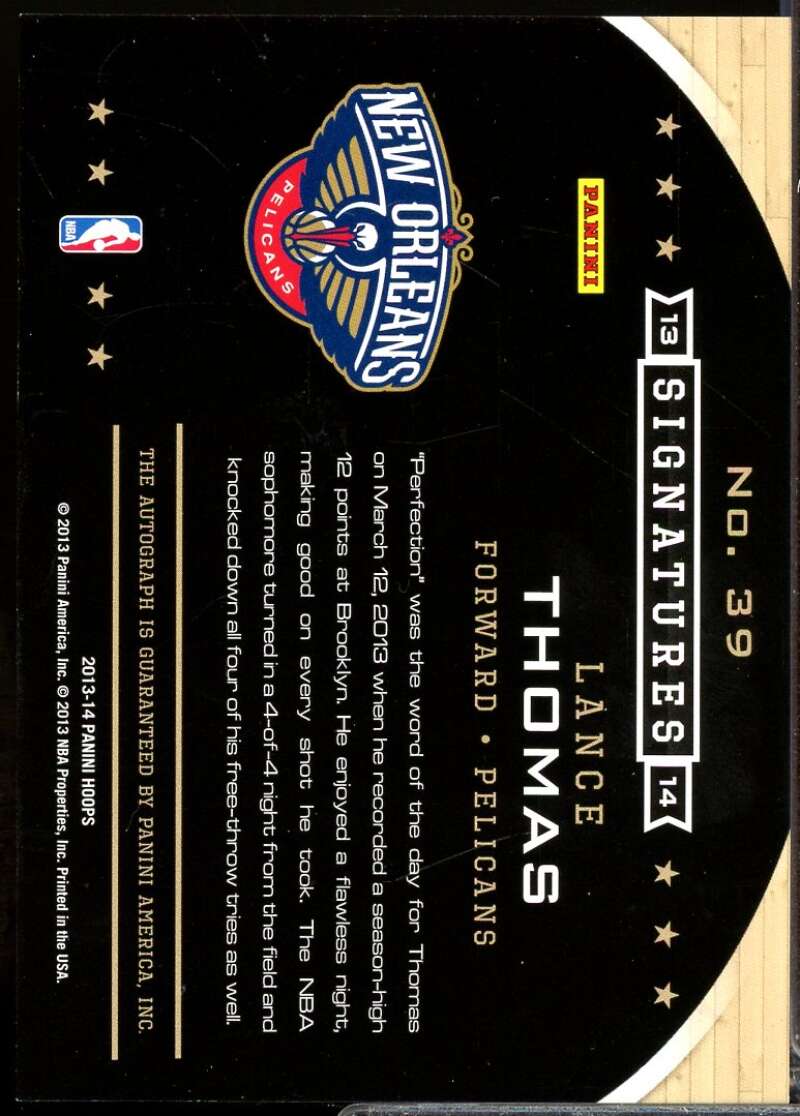 Lance Thomas Card 2013-14 Hoops Signatures Autographs #39  Image 2