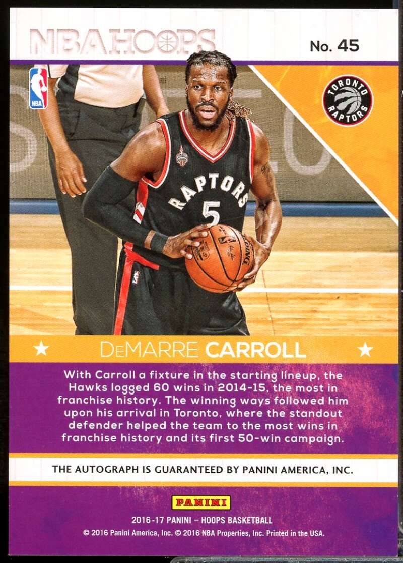 DeMarre Carroll Card 2016-17 Hoops Hot Signatures Autograph #45  Image 2