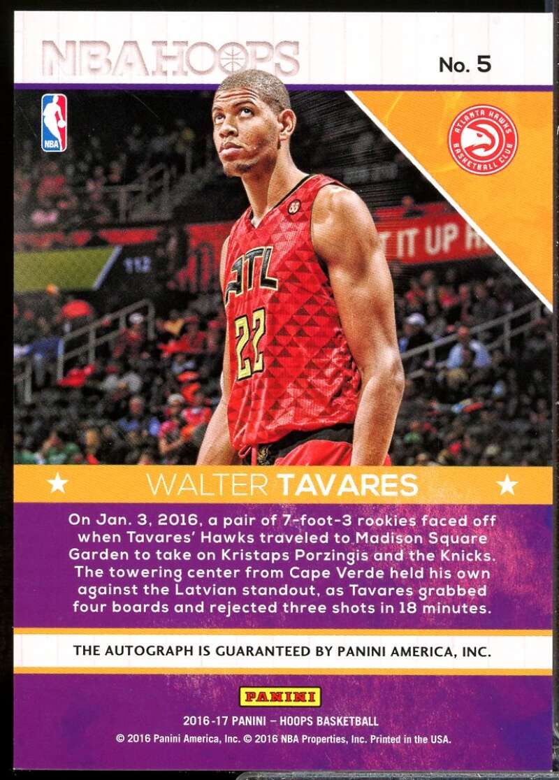 Walter Tavares Card 2016-17 Hoops Hot Signatures Autograph #5  Image 2