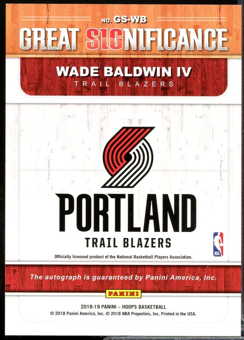 Wade Baldwin IV Card 2018-19 Hoops Great SIGnificance Autographs #45  Image 2