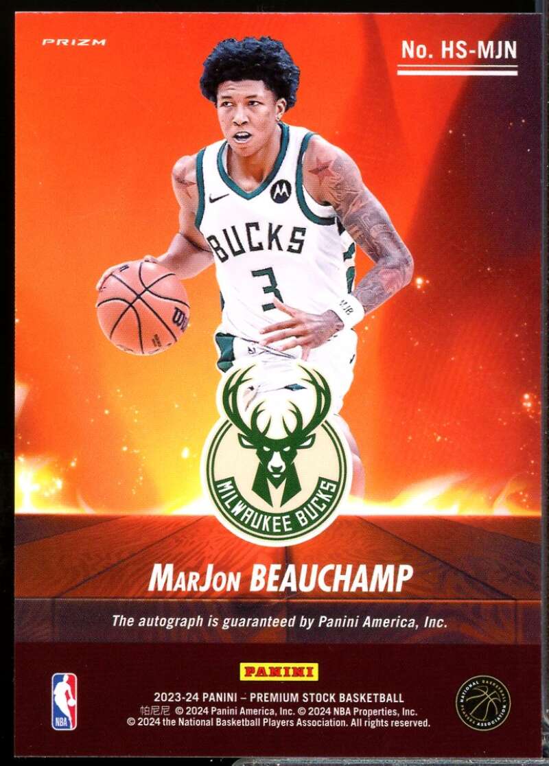MarJon Beauchamp Card 2023-24 Hoops Premium Stock Hot Signatures Autograph #18  Image 2