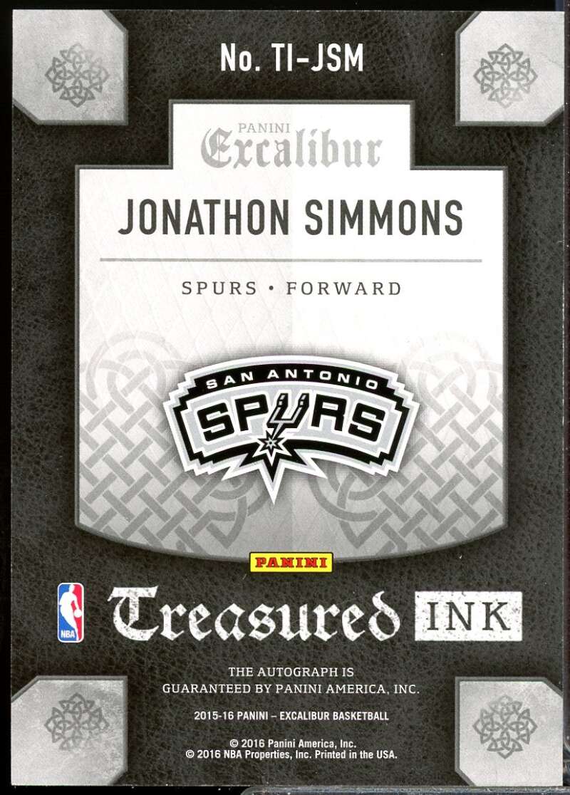 Jonathon Simmons Rookie 2015-16 Panini Excalibur Treasured Ink Autograph #40  Image 2