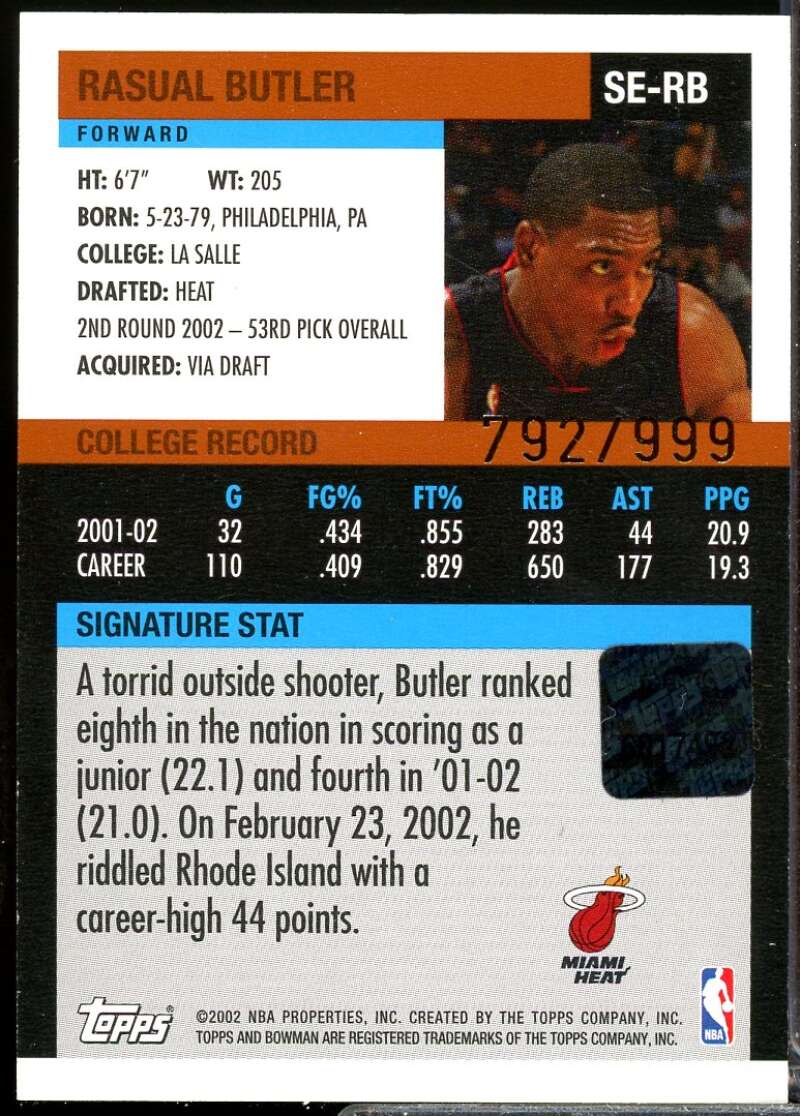 Rasual Butler Rookie Card 2002-03 Bowman Signature Edition Autograph #SERB  Image 2