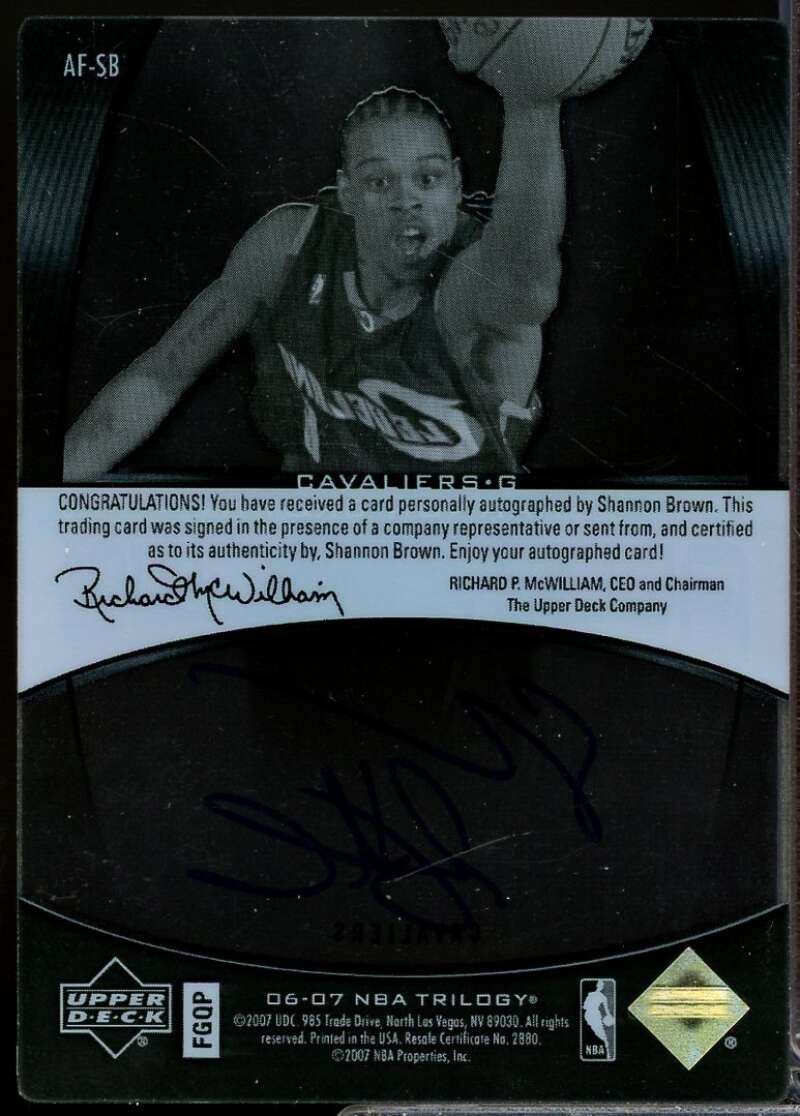 Shannon Brown Card 2006-07 Upper Deck Trilogy Auto Focus Autograph #AFSB  Image 2