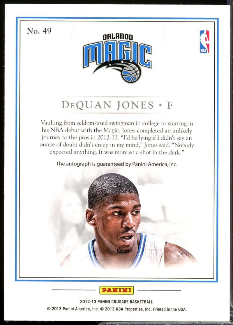 DeQuan Jones Card 2012-13 Panini Crusade Quest Autographs #49  Image 2