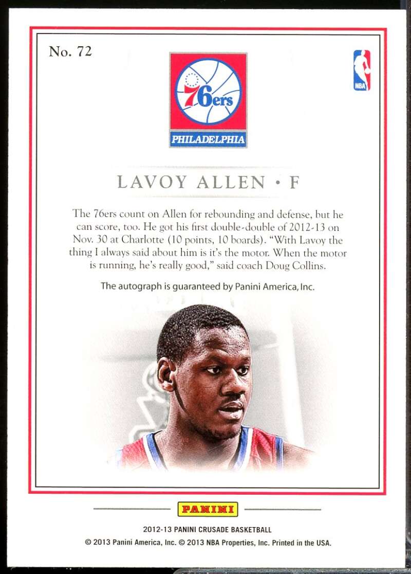Lavoy Allen Card 2012-13 Panini Crusade Quest Autographs #72  Image 2