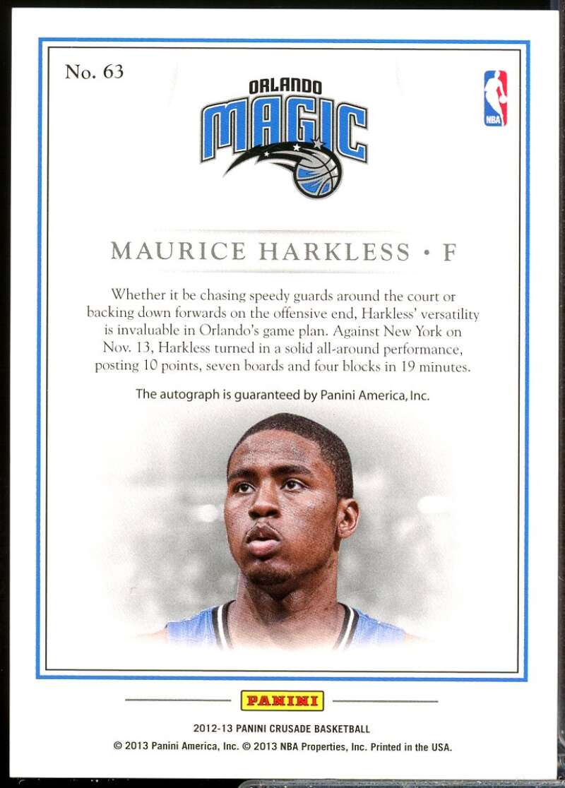 Maurice Harkless Card 2012-13 Panini Crusade Quest Autographs #63  Image 2