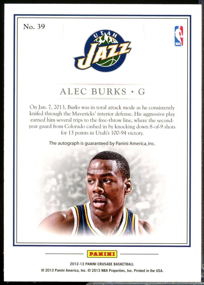 Alec Burks Card 2012-13 Panini Crusade Quest Autographs #39  Image 2