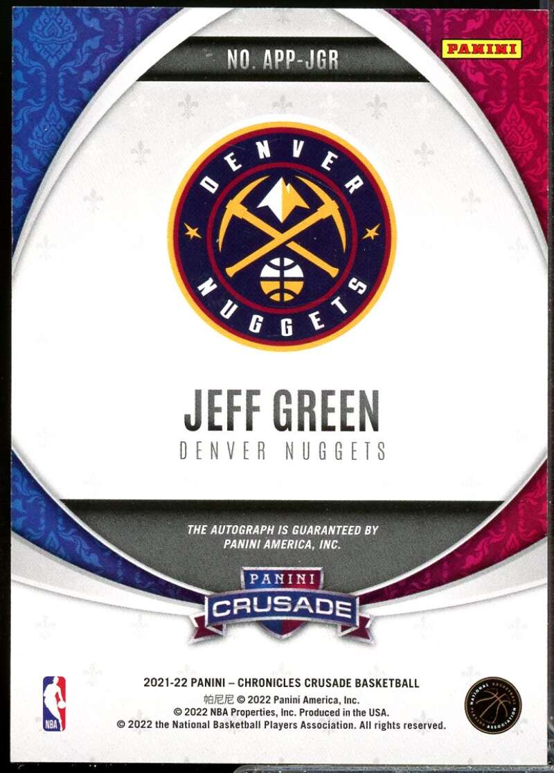 Jeff Green Card 2021-22 Panini Chronicles Crusade Apprentice Autograph Red #23  Image 2