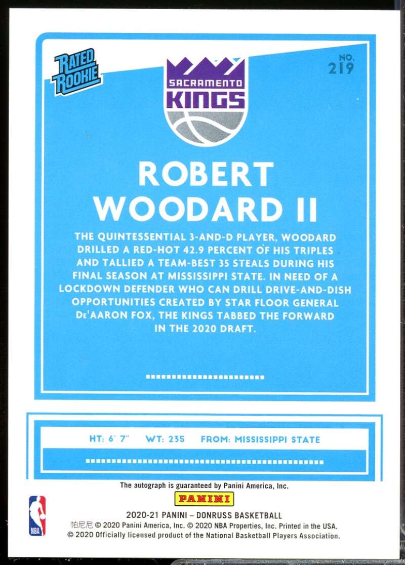 Robert Woodard II /49 2020-21 Donruss Rated Rookies Autograph Choice Blue #219  Image 2
