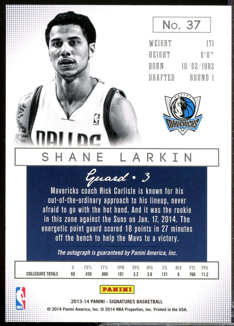Shane Larkin /199 Card 2013-14 Panini Signatures Rookie Autograph #37  Image 2