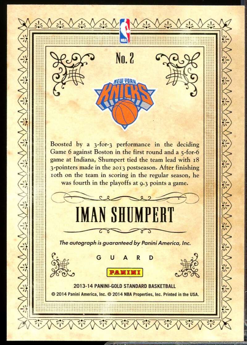 Iman Shumpert /250 Card 2013-14 Panini Gold Standard Gold Strike Autograph #2  Image 2