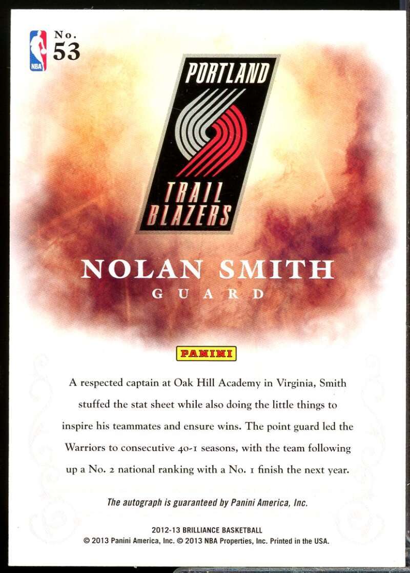 Nolan Smith Card 2012-13 Panini Brilliance Brilliant Beginnings Autographs #53  Image 2