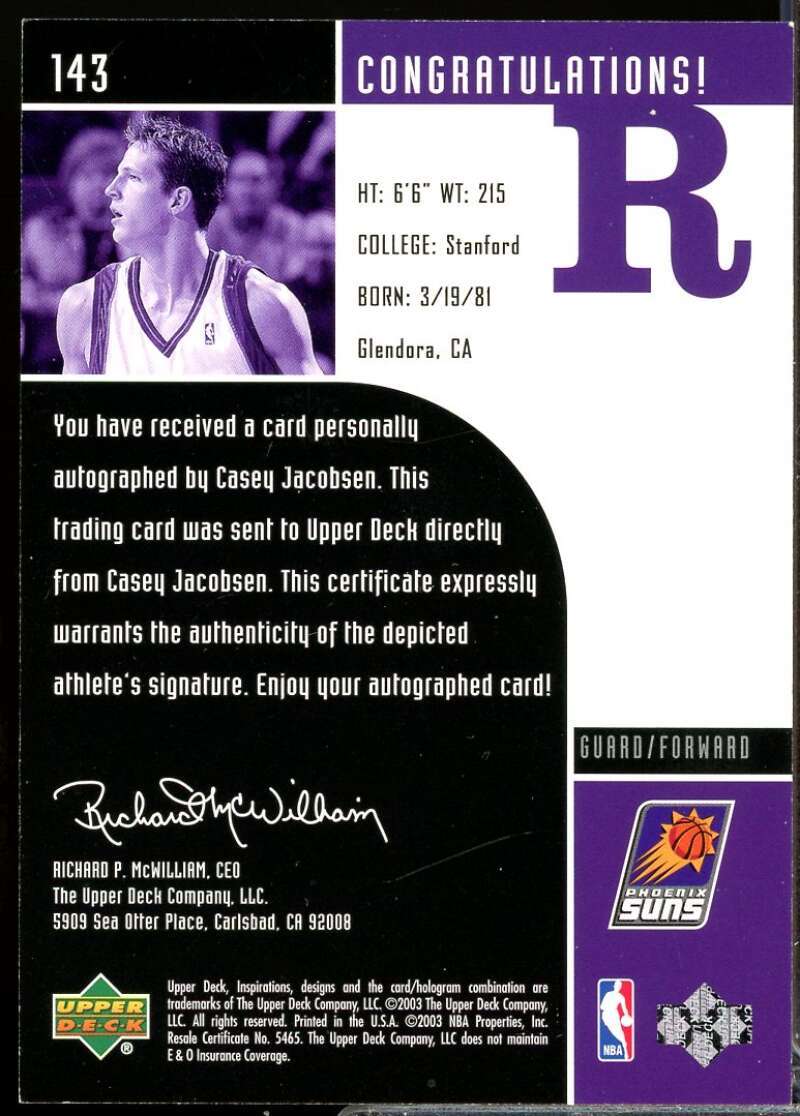 Casey Jacobsen Rookie Hardaway 2002-03 Upper Deck Inspirations Autograph #143  Image 2