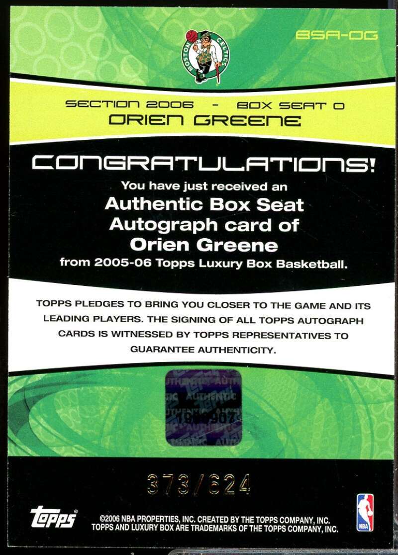 Orien Greene /624 Card 2005-06 Topps Luxury Box Box Seats Autographs #OG  Image 2