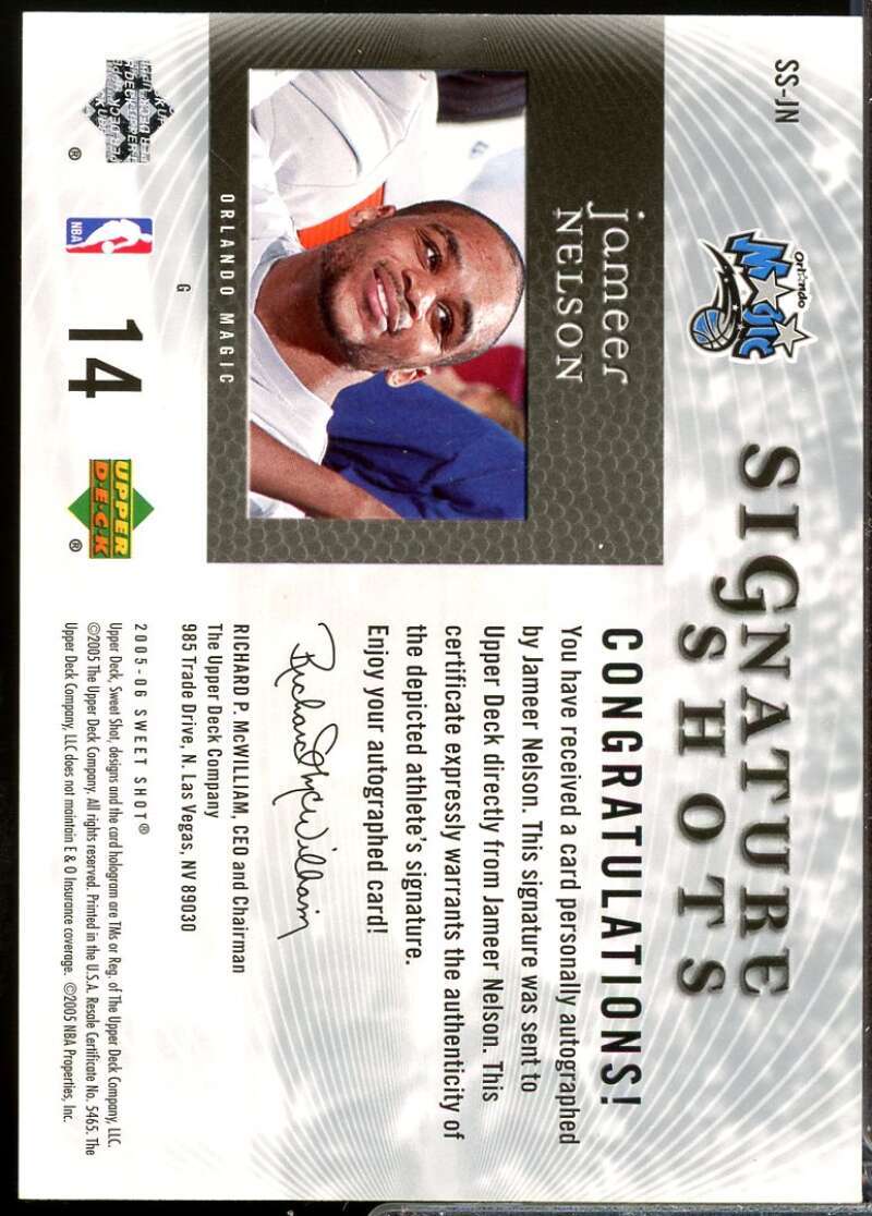 Jameer Nelson Card 2004-05 Sweet Shot Signature Shots Autograph #JN  Image 2
