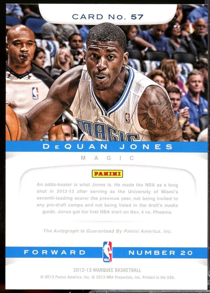 DeQuan Jones Card 2012-13 Panini Marquee Rookie Autograph #57  Image 2