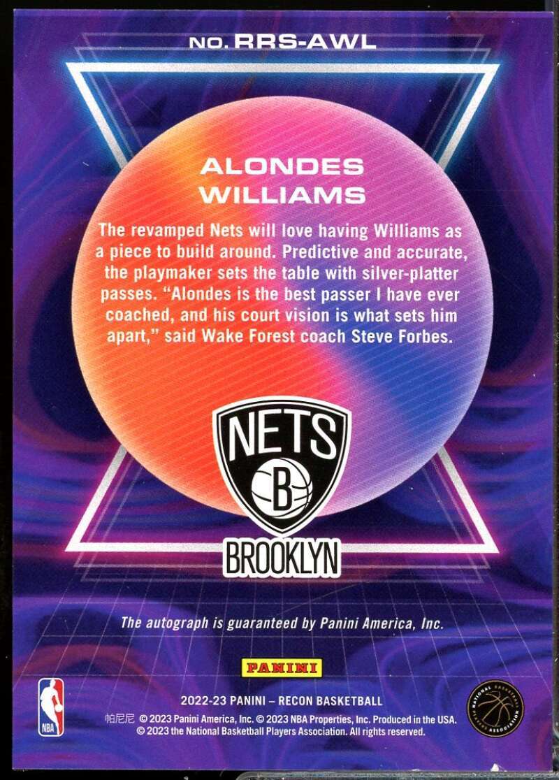 Alondes Williams /99 Card 2022-23 Panini Recon Rookie Recon Autograph Red #12  Image 2