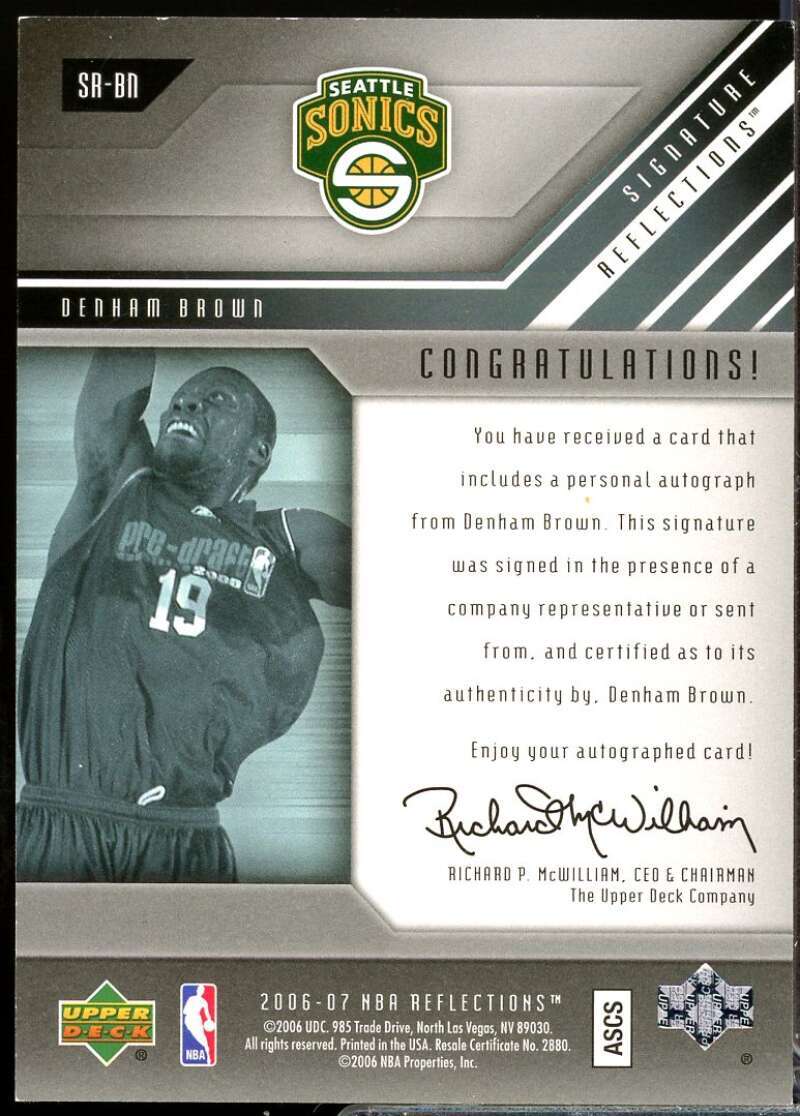 Denham Brown Card 2006-07 Reflections Signature Autograph Silver #DB Image 2