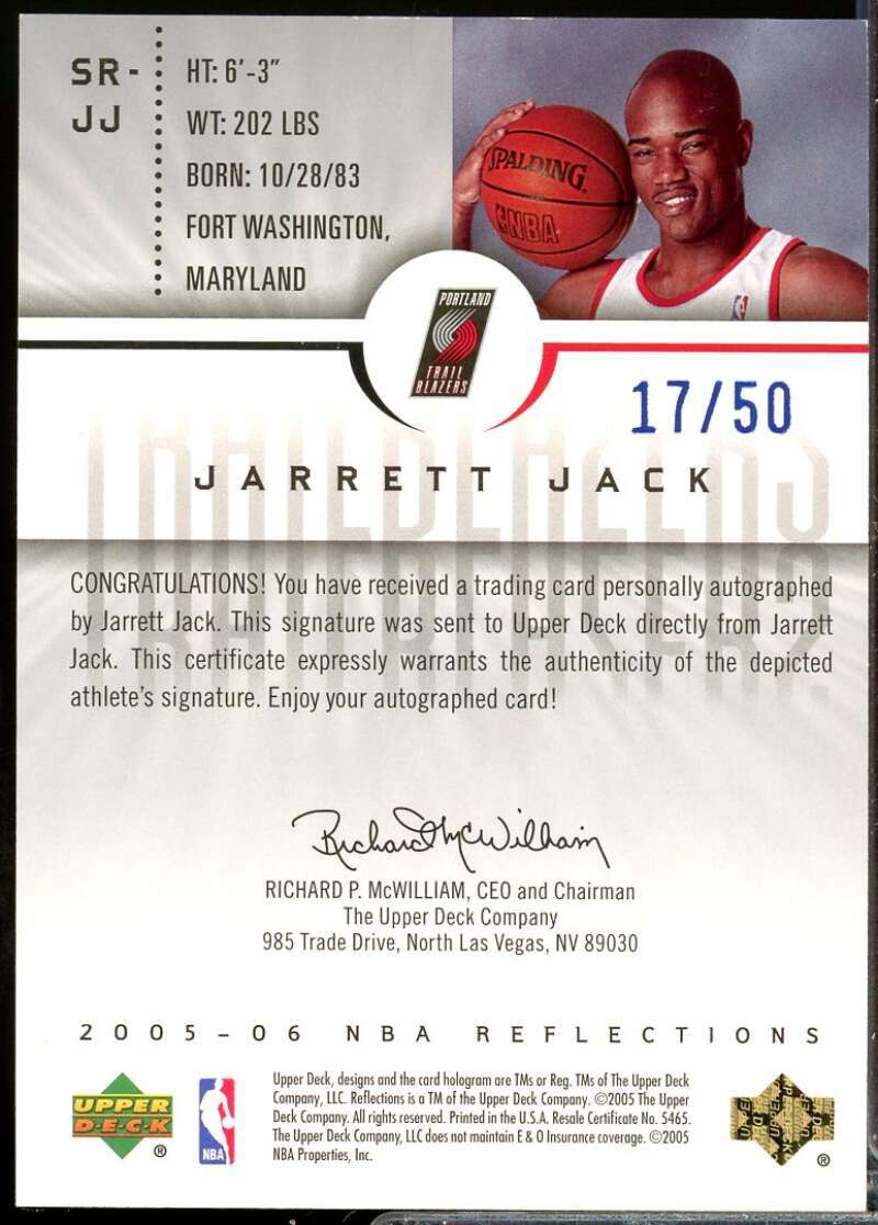 Jarrett Jack /50 Card 2005-06 Reflections Signatures Autograph Blue #JJ  Image 2