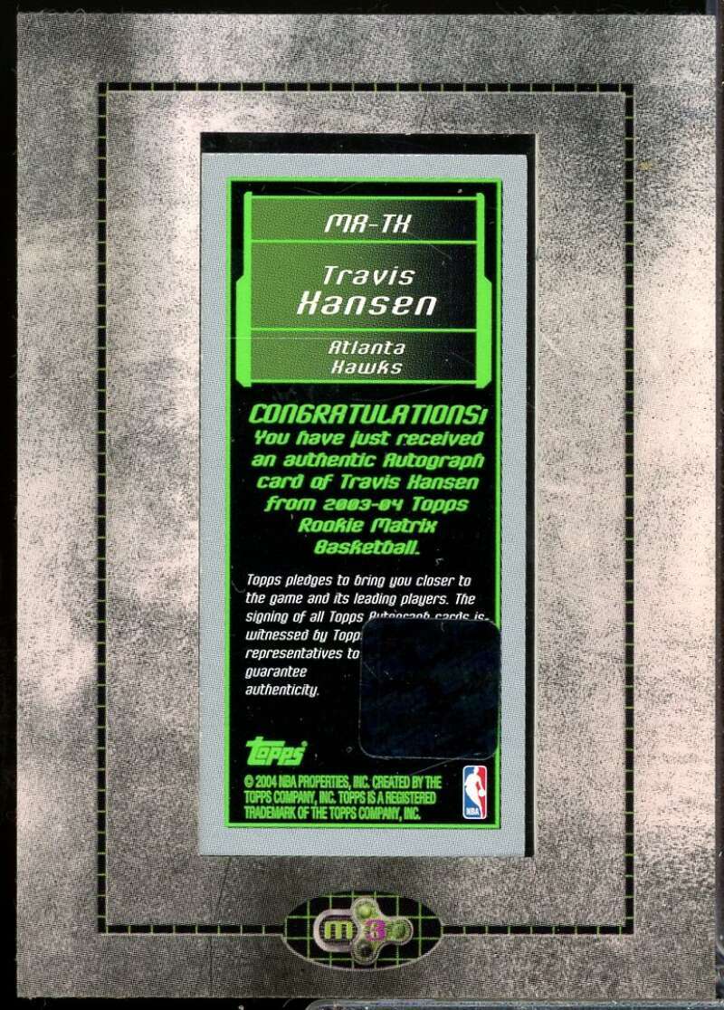 Travis Hansen Card 2003-04 Topps Rookie Matrix Mini Autographs #TH  Image 2