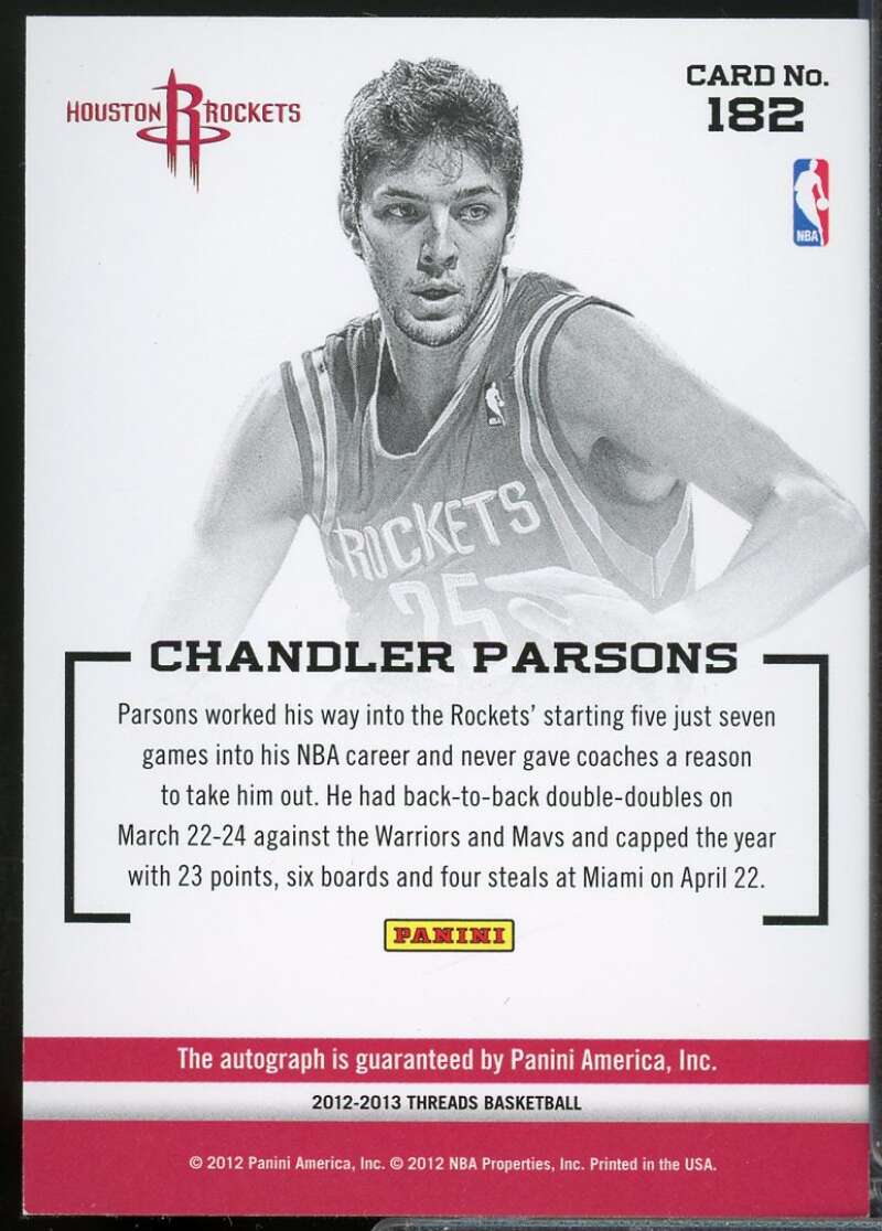 Chandler Parsons Rookie Card 2012-13 Panini Threads Autograph #182  Image 2