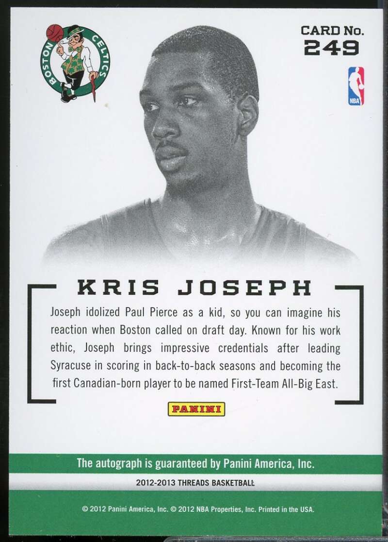 Kris Joseph Rookie Card 2012-13 Panini Threads Autograph #249  Image 2