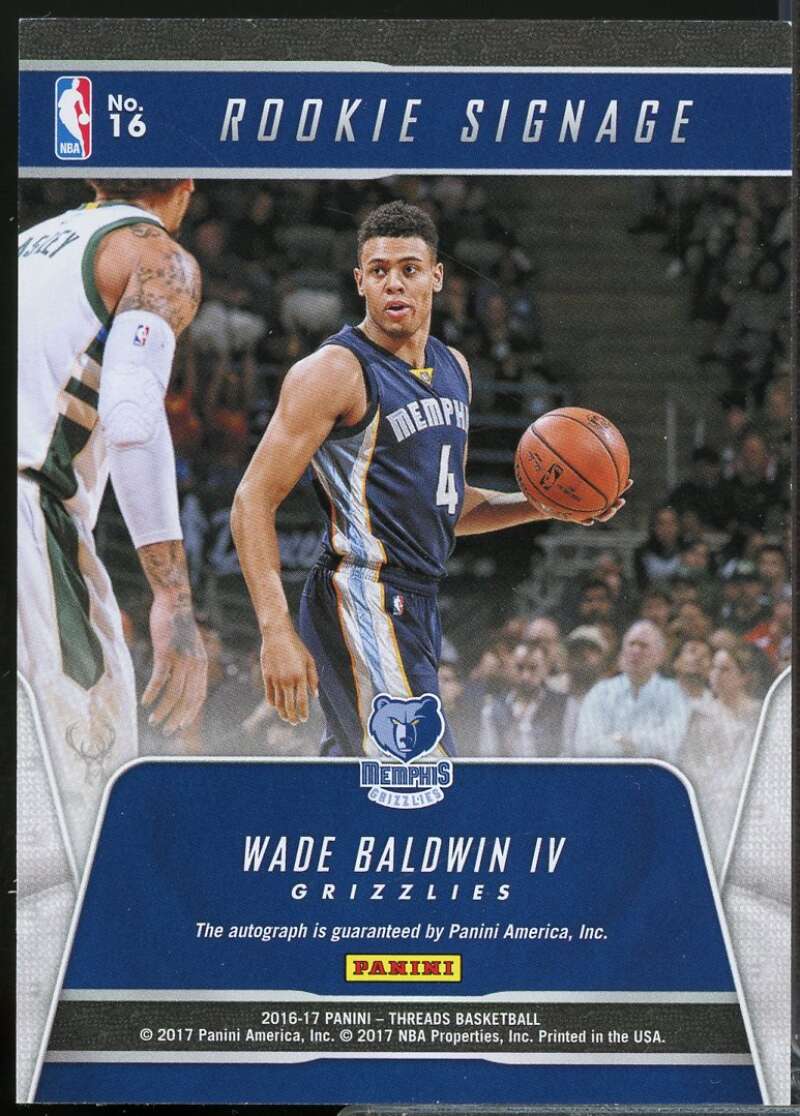 Wade Baldwin IV /199 Card 2016-17 Panini Threads Rookie Signage Autograph #16  Image 2