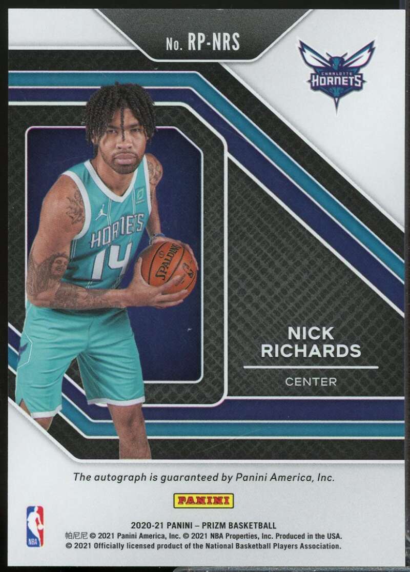 Nick Richards Card 2020-21 Panini Prizm Rookie Penmanship Autograph #20  Image 2
