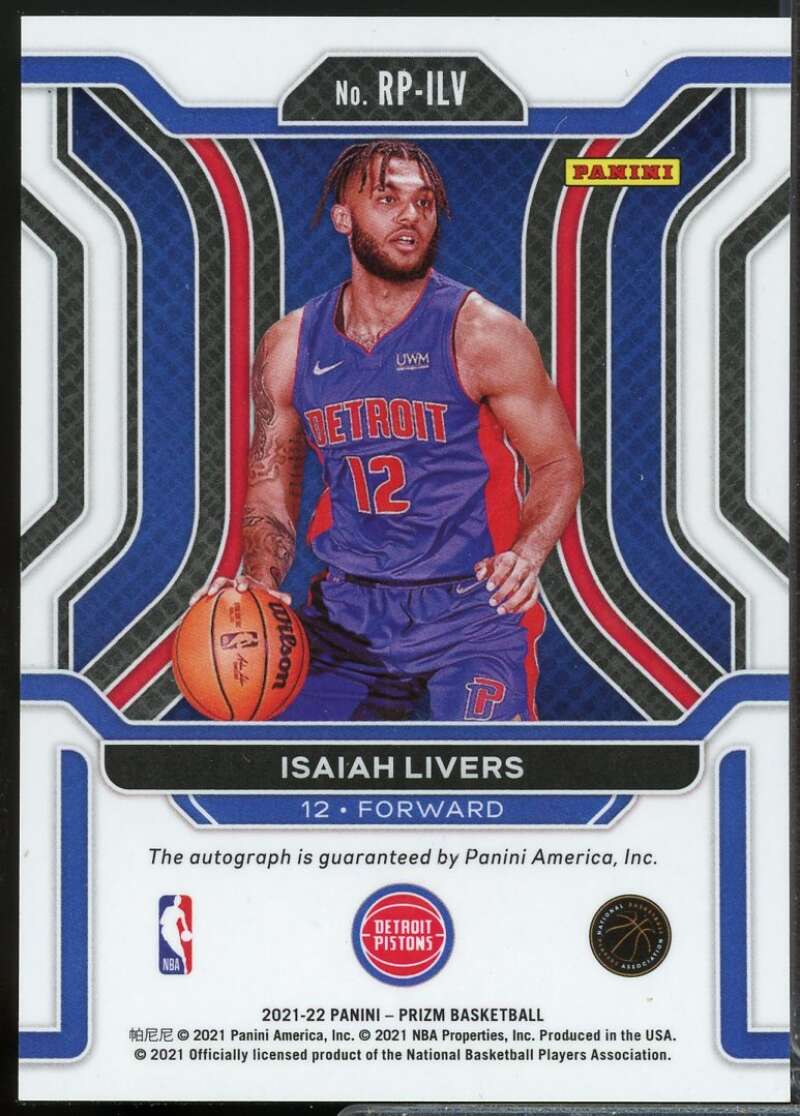 Isaiah Livers Card 2021-22 Panini Prizm Rookie Penmanship Autograph #35  Image 2