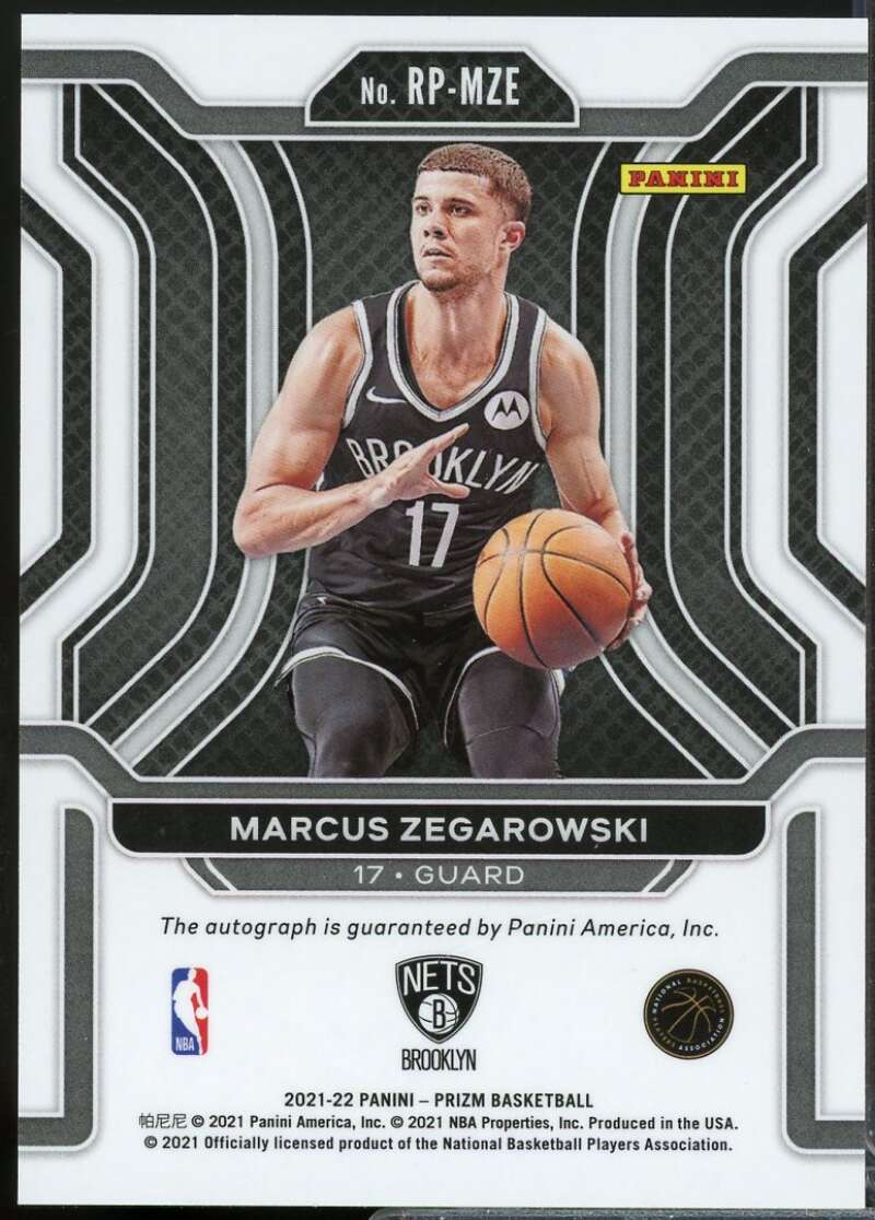 Marcus Zegarowski Card 2021-22 Panini Prizm Rookie Penmanship Autograph #48  Image 2