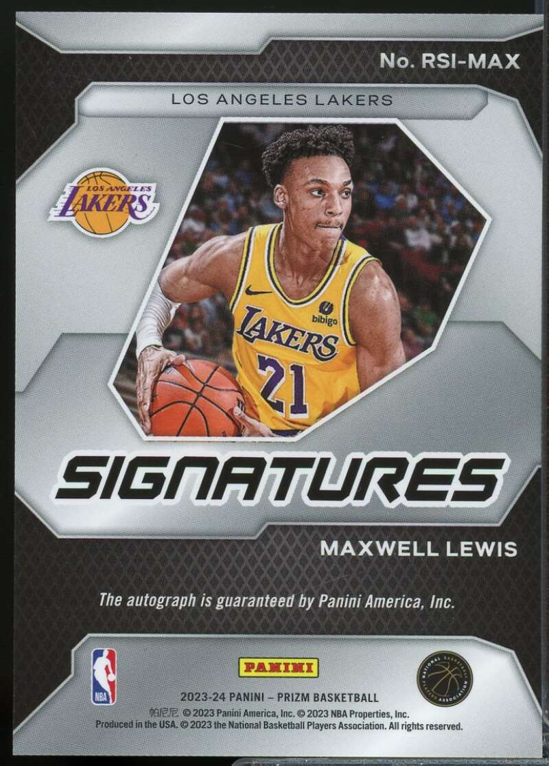 Maxwell Lewis Card 2023-24 Panini Prizm Rookie Signatures Autograph #45  Image 2