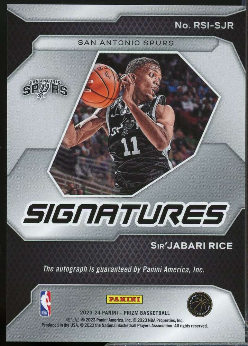 Sir'Jabari Rice Card 2023-24 Panini Prizm Rookie Signatures Autograph #40  Image 2