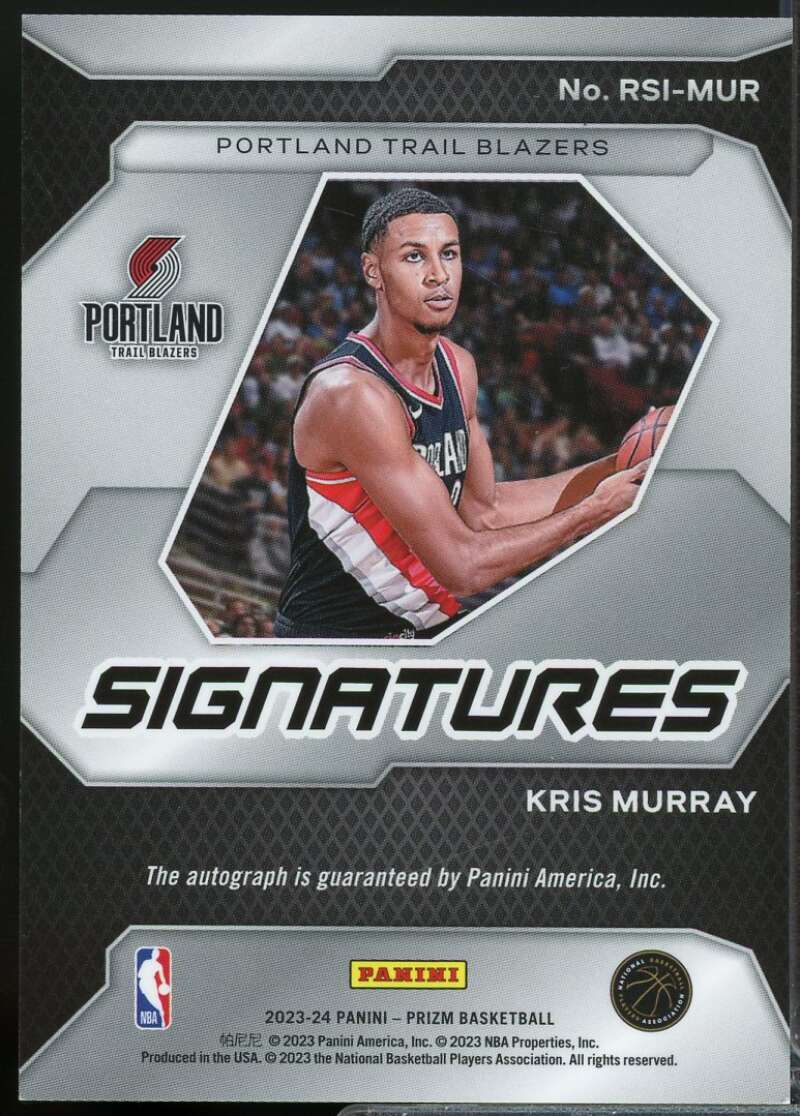 Kris Murray Card 2023-24 Panini Prizm Rookie Signatures Autograph #11  Image 2