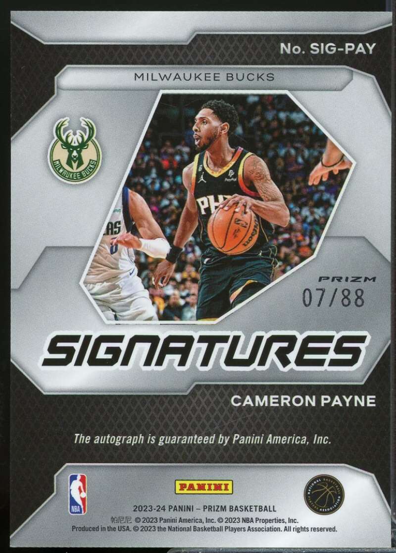 Cameron Payne /88 2023-24 Panini Prizm Signatures Autograph Prizms Choice #5  Image 2