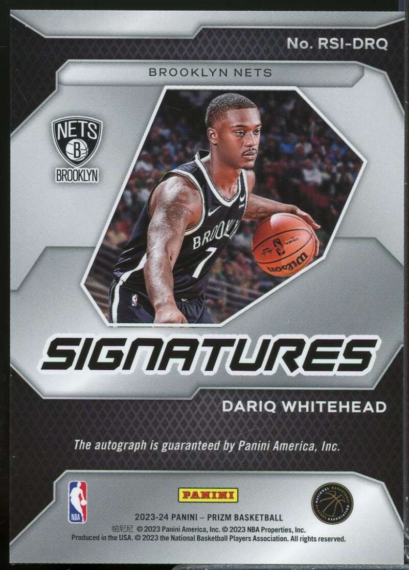 Dariq Whitehead Card 2023-24 Panini Prizm Rookie Signatures Autograph #19  Image 2