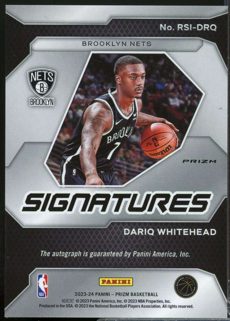 Dariq Whitehead 2023-24 Panini Prizm Rookie Signatures Autograph Silver #19  Image 2
