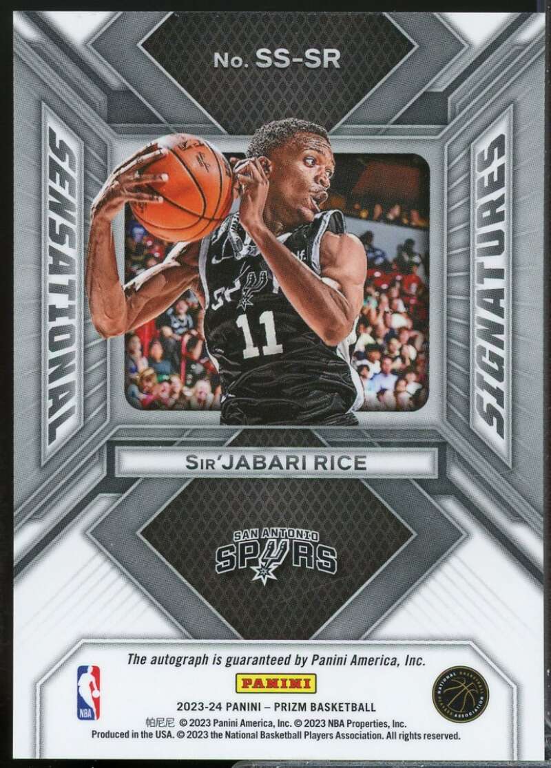 Sir'Jabari Rice Rookie 2023-24 Panini Prizm Sensational Signature Autograph #23  Image 2