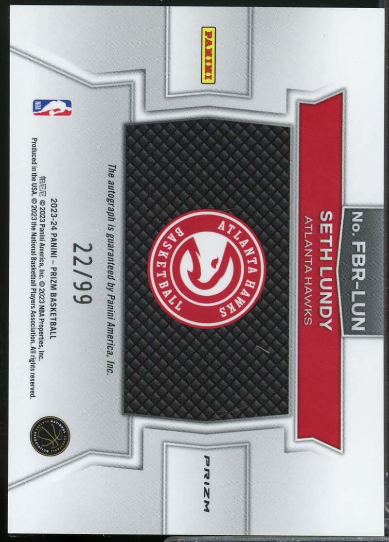 Seth Lundy /99 Card 2023-24 Panini Prizm Fast Break Rookie Autographs Red #1  Image 2
