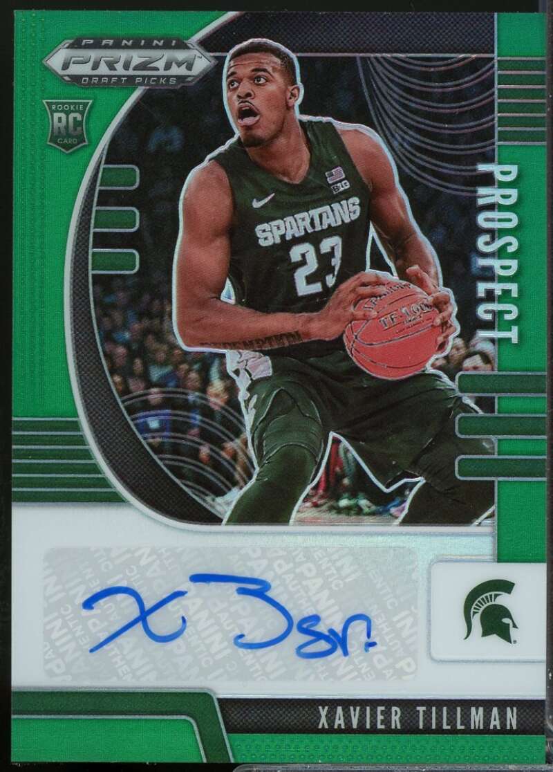 Xavier Tillman Rookie 2020-21 Panini Prizm Draft Prospect Autographs Green #48  Image 1