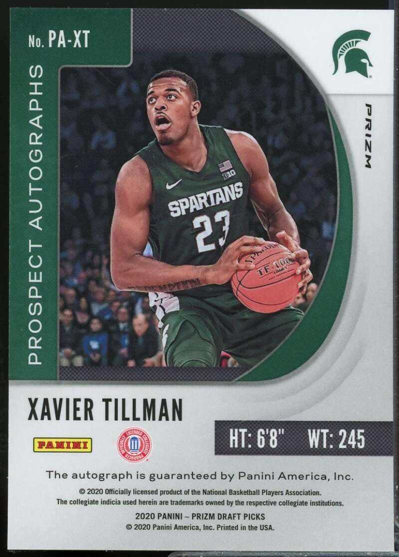 Xavier Tillman Rookie 2020-21 Panini Prizm Draft Prospect Autographs Green #48  Image 2