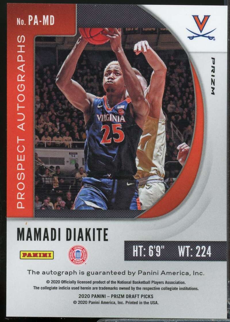 Mamadi Diakite Rookie 2020-21 Prizm Draft Picks Prospect Autographs Green #65  Image 2